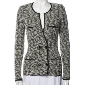 EUC Isabel Marant Tweed Leather Trim Double Breasted Blazer Jacket Sz 1 / US S